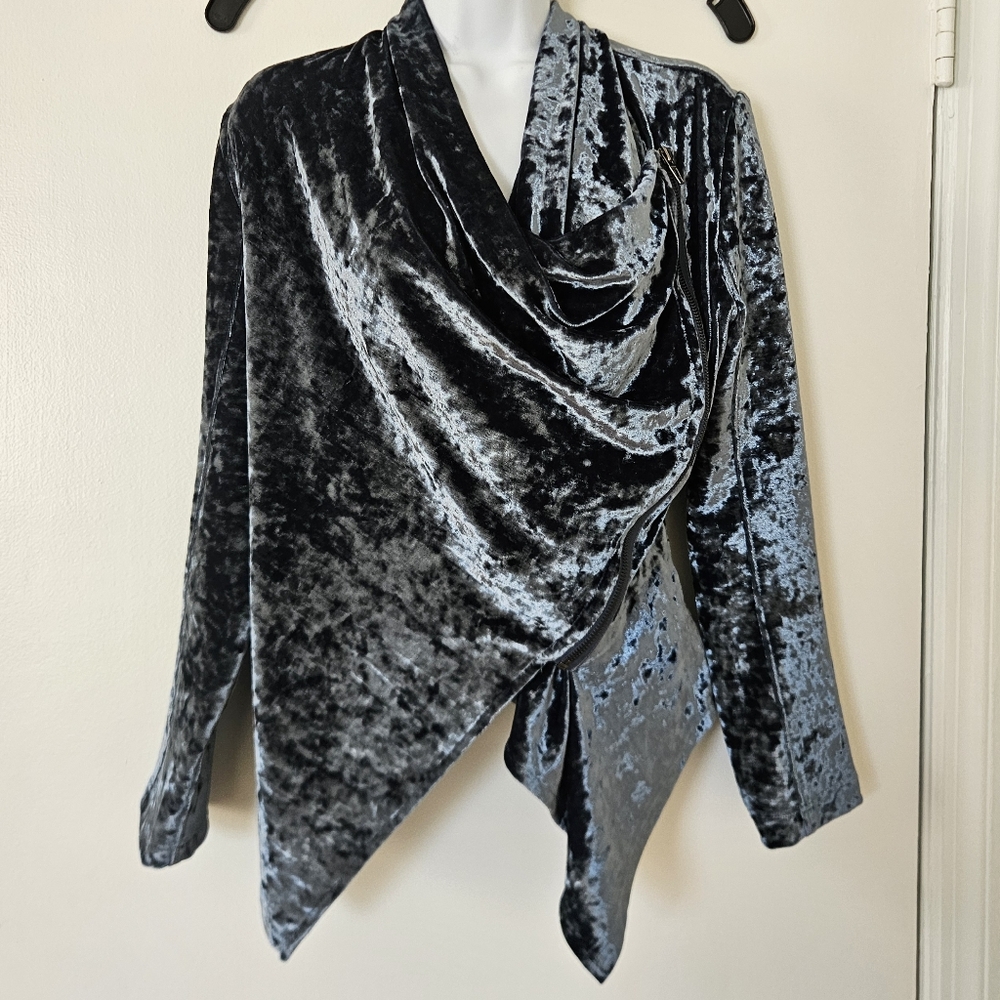 Blank NYC Womens Jacket Top XS Velvet Moto Draped Asymmetric Boho Witchy Glam